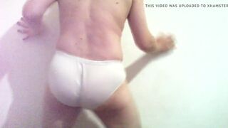 Sexy dance and show off in white bikini briefs