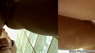 Handsome stud pisses on and fucks his three cute twinkies