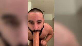 Arab hairy bottom gives oral and gets fucked in public bathroom