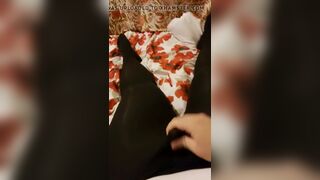 Crossdresser cumming and moaning in opaque pantyhose