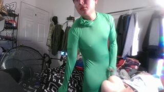 Disabled Gay in Tight Spandex Body Suit Cums