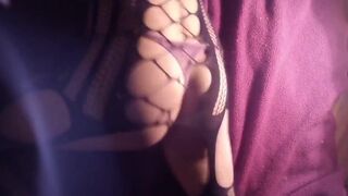 XXX Lace Purple thong with fishnet bodysuit with the garter look, xxxprec 8 inch uncut cock cum cumshot fleshlight fuck - 15 image