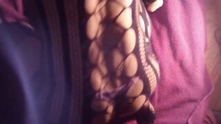 XXX Lace Purple thong with fishnet bodysuit with the garter look, xxxprec 8 inch uncut cock cum cumshot fleshlight fuck - 4 image