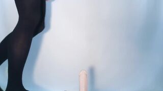 School Girl Crossdresser Rides on Dildo in Open Shorts - 3 image