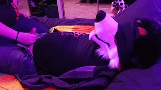 Caged puppy gets tied up, blindfolded, and teased