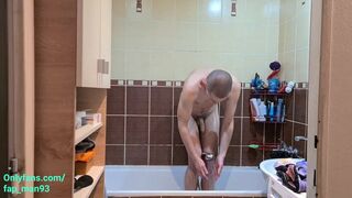 My wife watching how I masturbate my big dick until I reach orgasm, then I go to shower - 11 image