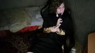 POV: Curly cute gay priest dominates you and then masturbates you and offers to eat your cum afterwards - 1 image