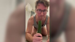 Cucumber ass to mouth and eating nuggets with cum and piss