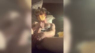Horny femboy quietly master bates and fingers himself