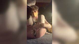 Horny femboy quietly master bates and fingers himself