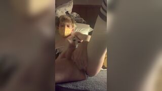 Horny femboy quietly master bates and fingers himself