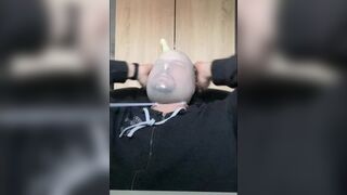 BHDL - MULTIPLE LATEX GLOVE BREATHPLAY TRAINING - Breathplay Training with Latex Glove Zip Tied over my Head - 13 image