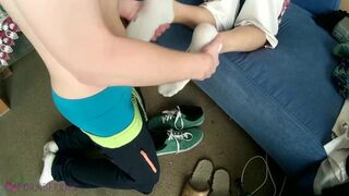 My cute friend is giving me a footjob (shoes, socks, bare feet) - 6 image