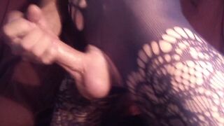 Xxxprecumdrip Stripper style fishnet bodysuit with sparkle and chain crotchless XXX cum 8 inch uncut cock coconut  thong - 2 image