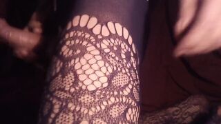 Xxxprecumdrip Stripper style fishnet bodysuit with sparkle and chain crotchless XXX cum 8 inch uncut cock coconut  thong - 9 image