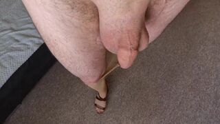 Crossdresser big sexy ass, pantyhose legs and feet, big shaved balls and cock. Doing striptease. - 8 image