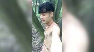 Twink is walking naked in the forest and jerking - 4 image