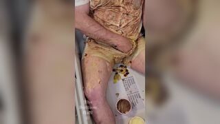 Trying to stain and ruin my white button up shirt by playing a dice game with pies and pudding