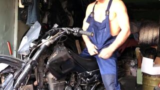 A Russian MECHANIC repairs a MOTORCYCLE in the garage and gets excited and FUCKS a silicone ass - 3 image