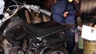 A Russian MECHANIC repairs a MOTORCYCLE in the garage and gets excited and FUCKS a silicone ass - 6 image