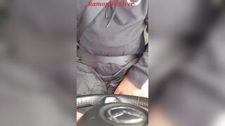 Master Ramon drives his divine cock for a walk in the car in a sexy black outfit and massages his hot penis, horny - 12 image