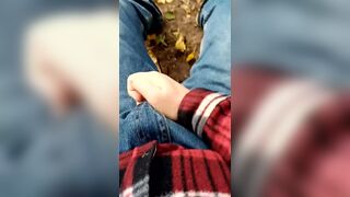 Chubby guy masturbates in the woods, a week of abstinence. Lots of sperm - 2 image