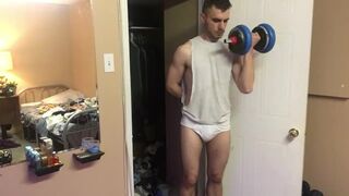 Jock Works Out in Tighty Whities and Slowly Strips - 1 image