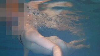 Naked swim and cum with metal cockring and plug