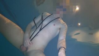 Naked swim and cum with metal cockring and plug - 14 image