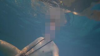 Naked swim and cum with metal cockring and plug - 5 image