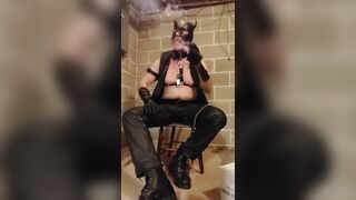 Leather guy smoking cigar and sounding - 4 image