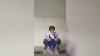 Crossdresser Anal play short 2:Blue swimsuit+hoodie sissygasm***Momokun**