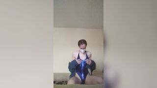 Crossdresser Anal play short 2:Blue swimsuit+hoodie sissygasm***Momokun**