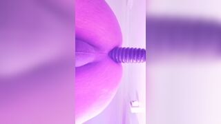 Anal dildo suction to door and inserting in ass from below