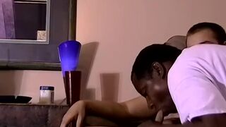 Attractive young man cums after blowjob from black homo