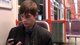 Cute teen jacking off in the subway