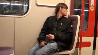 Cute teen jacking off in the subway