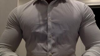 Ripping my White Shirt while Flexing my Big Muscle Pecs and Biceps - 2 image
