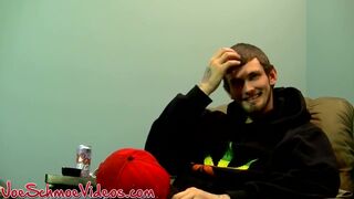 Young amateur strips naked and masturbates his small cock