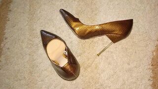 Worn Koton metal heel stilettos fucked to fill cum - 1 image