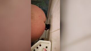 Huge Black dildo fucking pumping in the bathroom