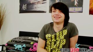 Butt munching twink plays with his big uncut cock solo - 2 image