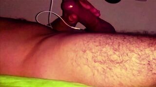 E-Stim, cockring, ball streching and cum laying in the bed - 2 image