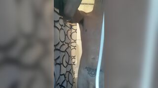 Spying on Tattooed Teen Boy Shaves and Pisses in Shower - 3 image