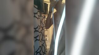 Spying on Tattooed Teen Boy Shaves and Pisses in Shower - 5 image