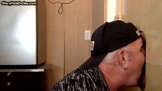 Gloryhole gaydaddy blowing dick before tugjob for cum