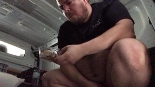 Degraded loser made to eat cat food and raw sepia in a van