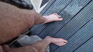 My ginger cock pissing on my bare feet on the deck before my daily wank session - 3 image