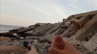 Jerking off on the beach