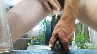 Jerking with eggplant, cum in the eggplant